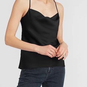 Pitch Black Satin Cowl Neck Cami | EXPRESS